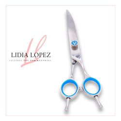 Tijera-para-peluquería-canina-curva-azul-Lidia-Lopez